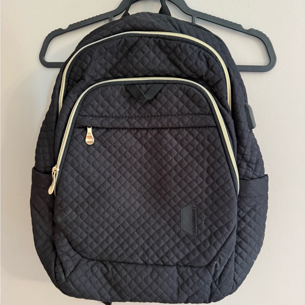BagSmart Quilted Black Travel Backpack